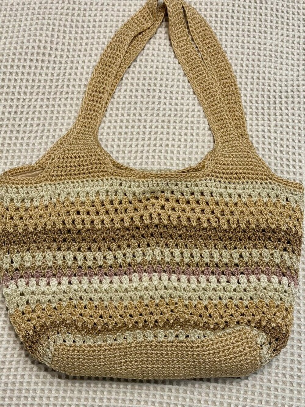 The Sak Metallic Neutrals Crochet Hobo Bag | Boho Knit Tote Bag - Picture 7 of 12